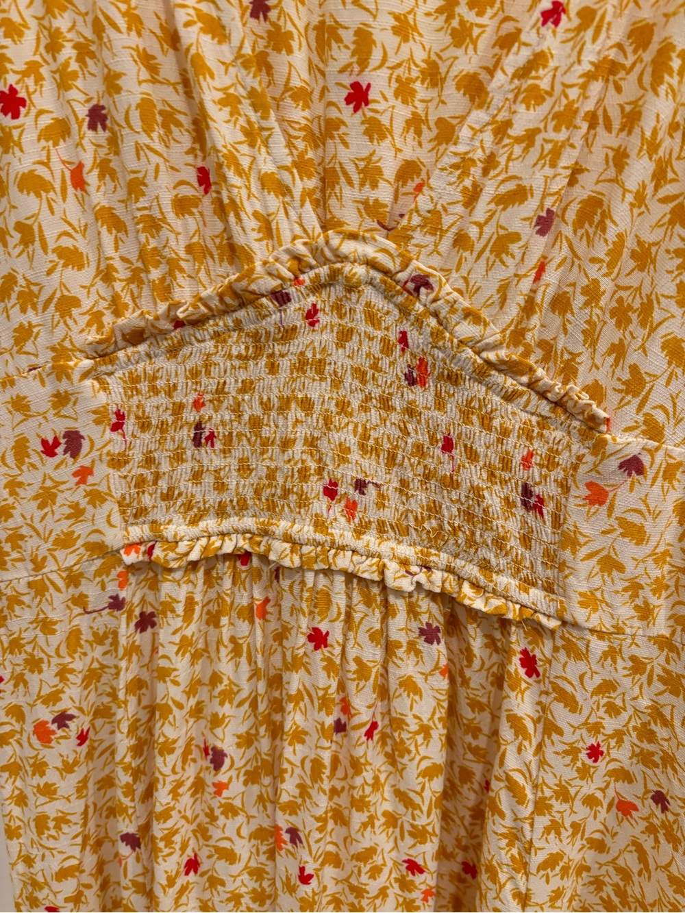 Free People In Full Bloom Midi Dress Goldenrod Ivory Floral Smocked Boho Women S - Picture 8 of 16